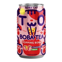 Tè, Bubble Tea E Kombucha|Soft Drink-Boba Cat Strawberry and Peach, bubble tea al gusto di fragola e pesca da 320ml