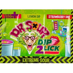 Caramelle Dure, Lollipop E Pez-Felko Dr. Sour Dip 2 Lick, lecca lecca aspro con polverina scoppiettante da 18g