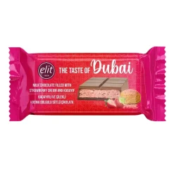 Snack Al Cioccolato-Elit Strawberry Dubai Chocolate, barretta di cioccolato al latte con crema di fragola e Kadayif da 90g