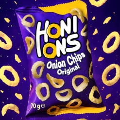 Patatine E Chips-Honions Onion Rings, patatine alla cipolla da 70g