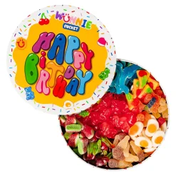 🍒🐻 Wunnie - La Candy Box-Wunnie Bucket “Happy Birthday”, latta di caramelle gommose da comporre con i gusti preferiti del festeggiato - 2 kg
